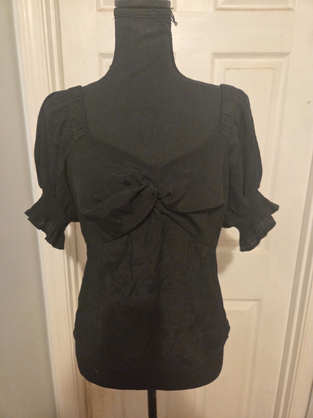 Nine West Black Knot-Front Puff Sleeve Top